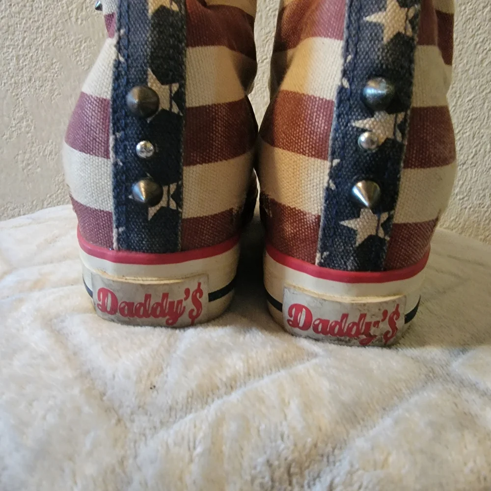 Women's High-Top Sneaker Wedges in Red, White & Blue - Picture 5 of 7